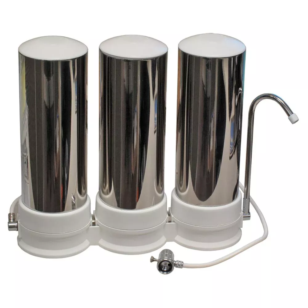 QMP604 Stainless Steel Triple Countertop Water Filter System