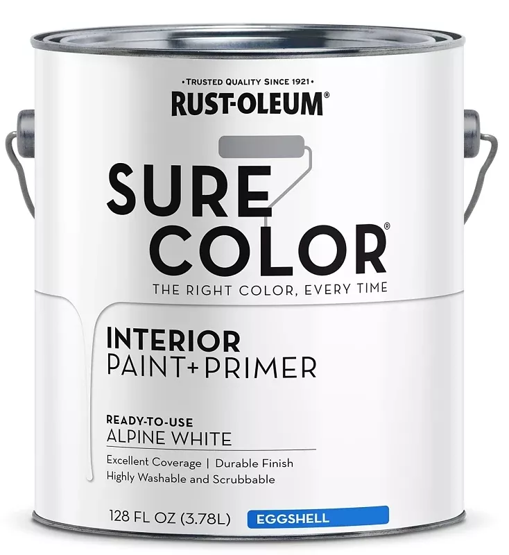 Rust-Oleum Sure Color 380219 Interior Wall Paint, Eggshell, Alpine White, 1 gal, Can, 400 sq-ft Coverage Area, Pack of 2