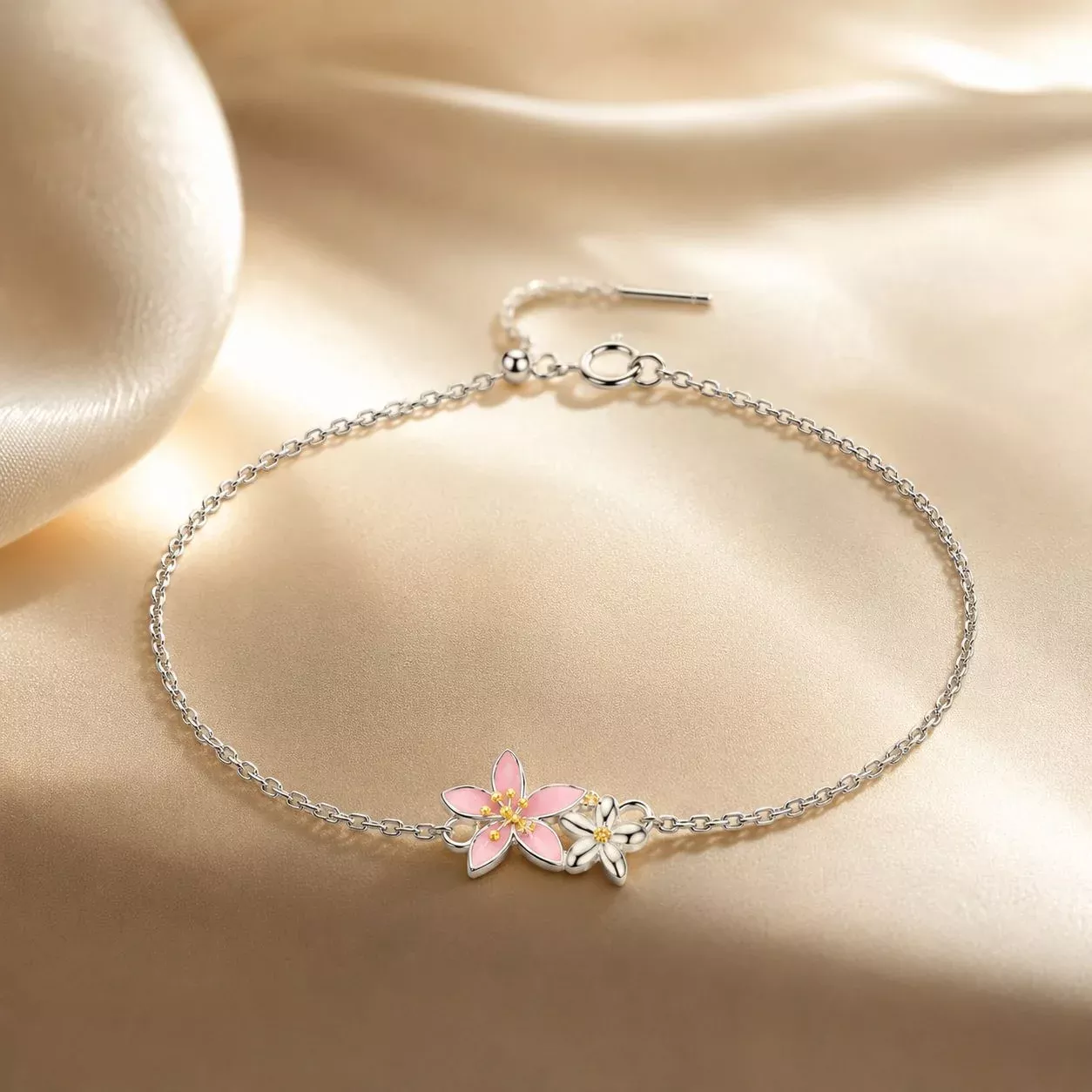 S925 Sterling Silver Adjustable Flower Bracelet for Women