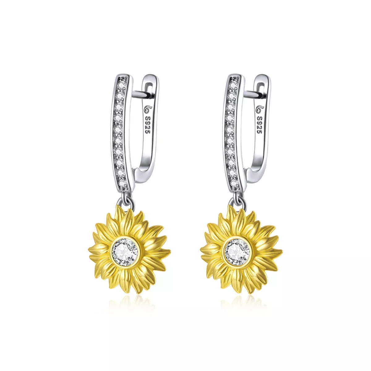 S925 Sterling Silver Plated Gold Pavé Setting CZ Earrings