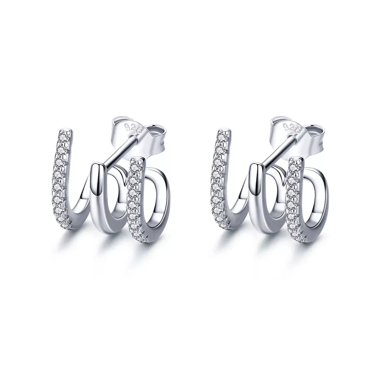S925 Sterling Silver Platinum Plated Pavé Setting CZ Earrings