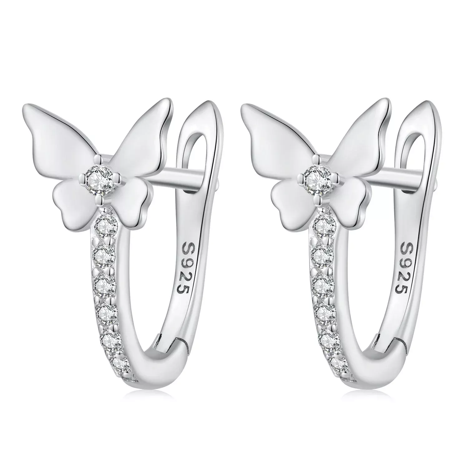 S925 Sterling Silver Small Platinum Plated Earrings with Pavé Setting CZ