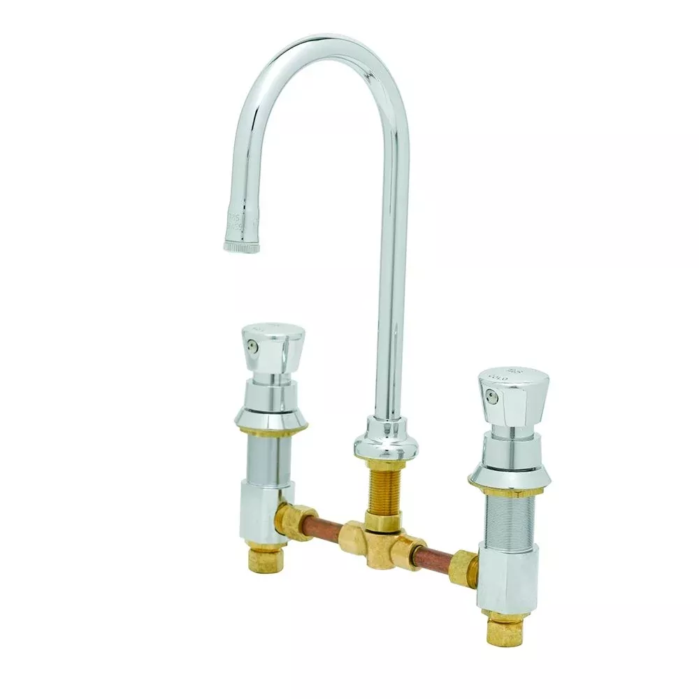 T&S Brass B-2820 Deck Mount EasyInstall Faucet with Concealed Body, Push Button Metering Handles, Rigid Gooseck, 6" Centers