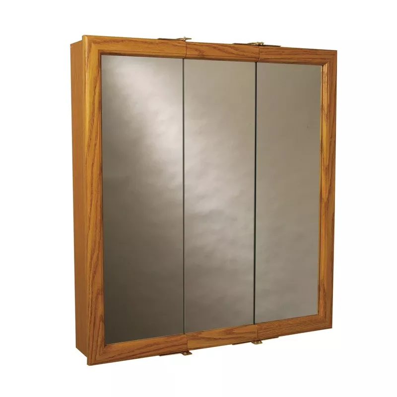 Tri-view Mirror Medicine Cabinet, Oak Frame, 30 In. Wide