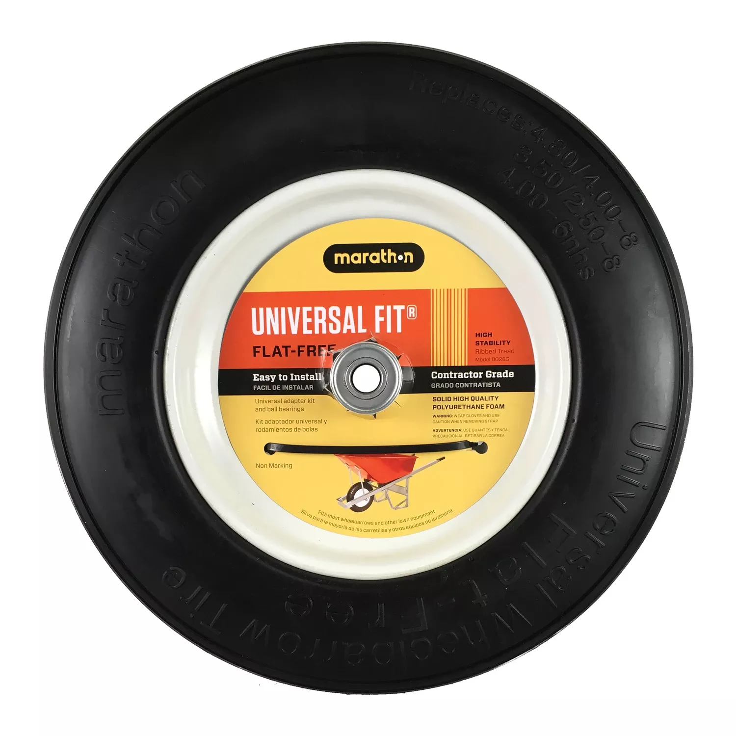 Universal Fit Wheelbarrow Tire, Flat Free, 14.5-in.