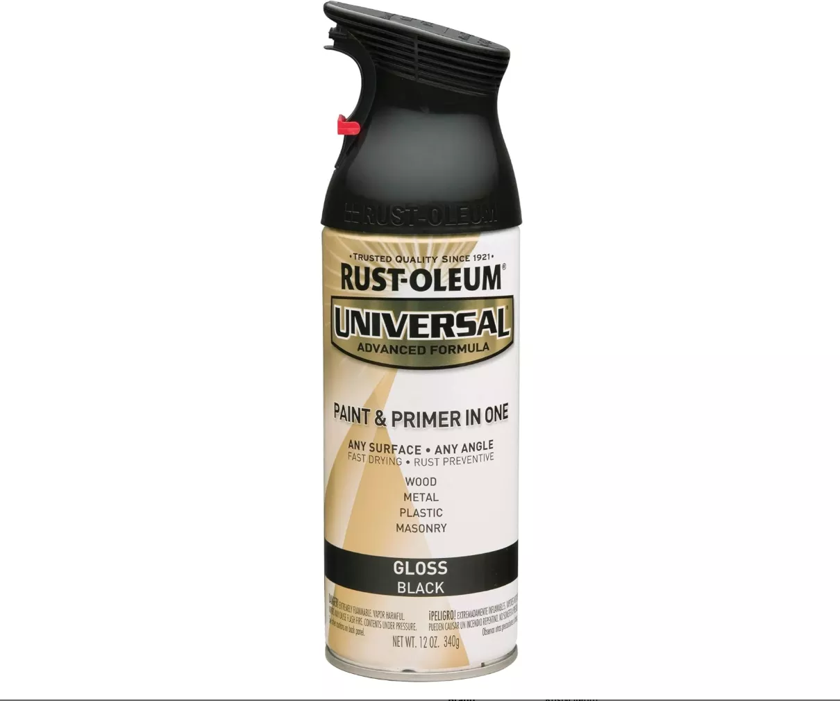 Universal Paint & Primer Spray Paint, Black Gloss, 12-oz