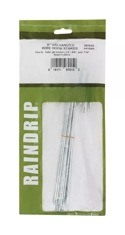 Universal Tubing Hold-down Wire Stakes, 8 In., Hooked Galvanized Steel, 15-pack