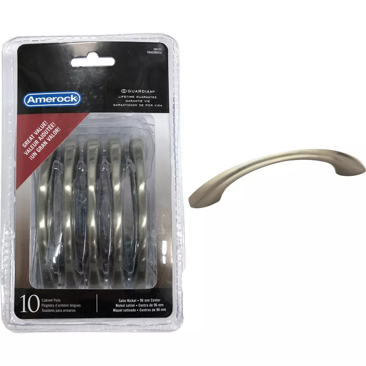 Vaile Cabinet Pull, Satin Nickel, 3-3/4 In., 10-pk.