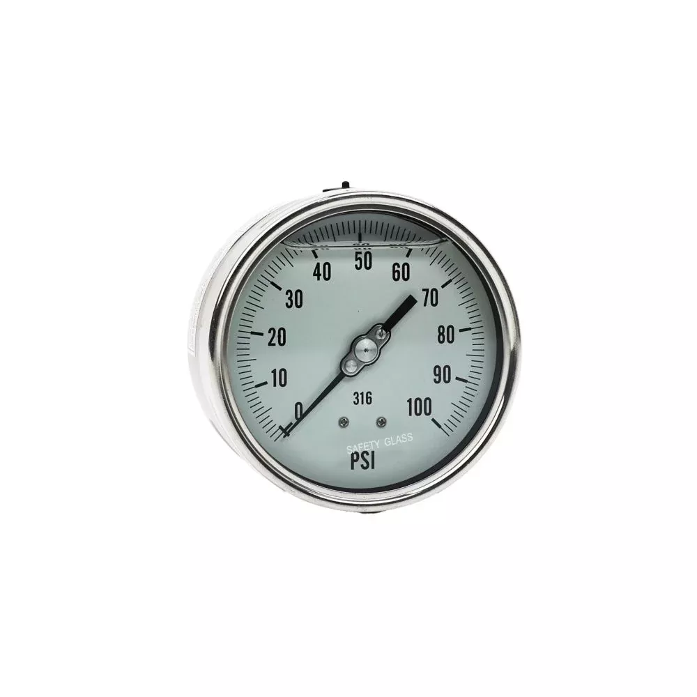 Water Pressure Gauge 100 PSI, 1/4" MPT, 4" Dial, Lower Back Mount, All SS