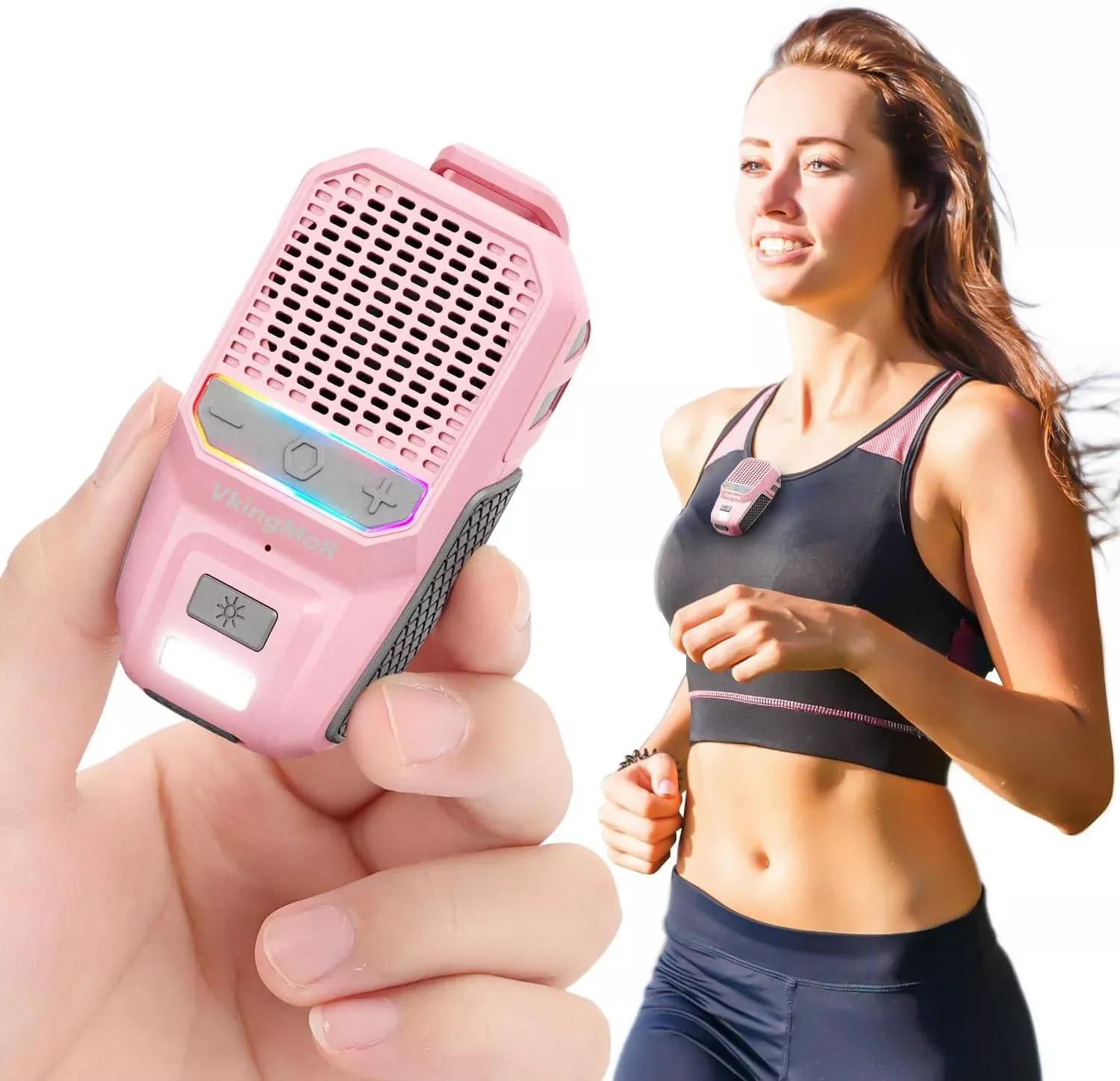 Wearable Bluetooth Speaker, Clip-On Portable Speaker with Built-in Mics Hands-Free Music and Calls for Hiking/Biking, Small Speakre with LED Light, 15H Battery Life Speakre(Pink)
