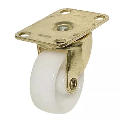 Wheel Caster, White With Brass Finish Plate, 1-5/8-in., 2-pk.
