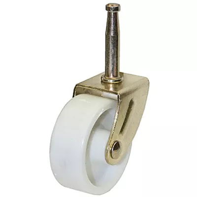 Wheel Caster, White With Brass Finish, Wood Stem, 2-in., 2-pk.