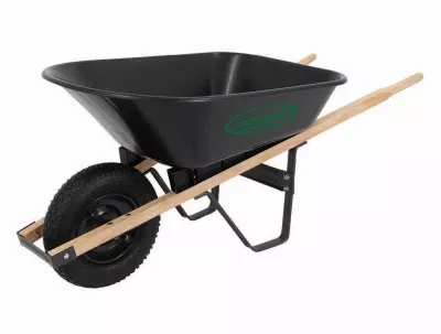 Wheelbarrow, Medium-duty Poly, Wood Handles, 5-cu. Ft.