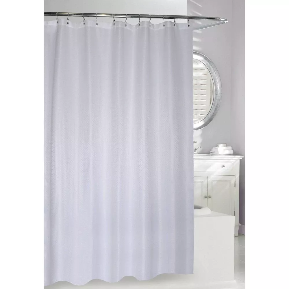 White Basketweave Shower Curtain For Elegant Bathroom Decor
