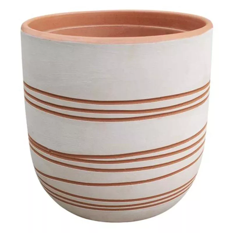 White Carved Clay Indoor Planter, Small