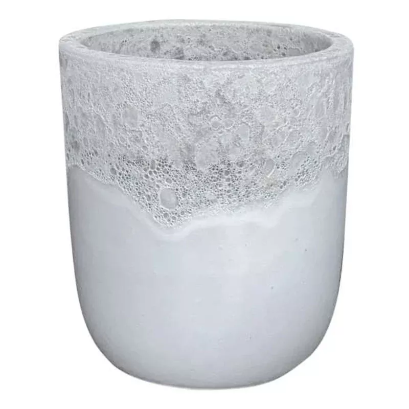 White Two-Tone Reactive Glaze Outdoor Planter, Small