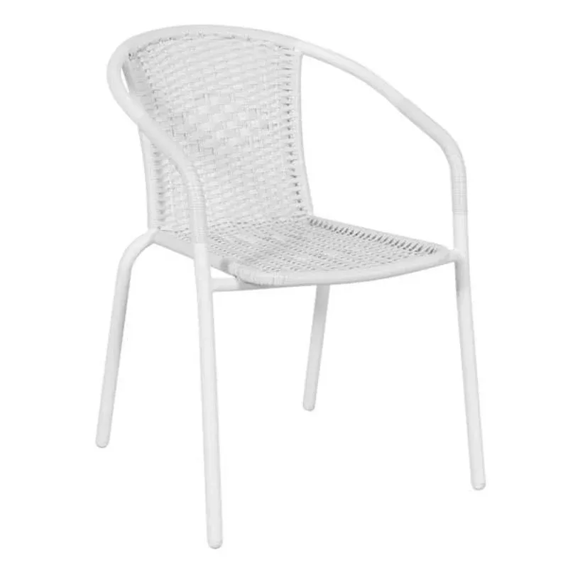 White Wicker Metal Stacking Chair