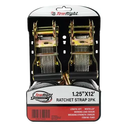 Wide Ratchet Tie-Down Straps, 12 Ft. x 1-1/4 In., 2 Pk