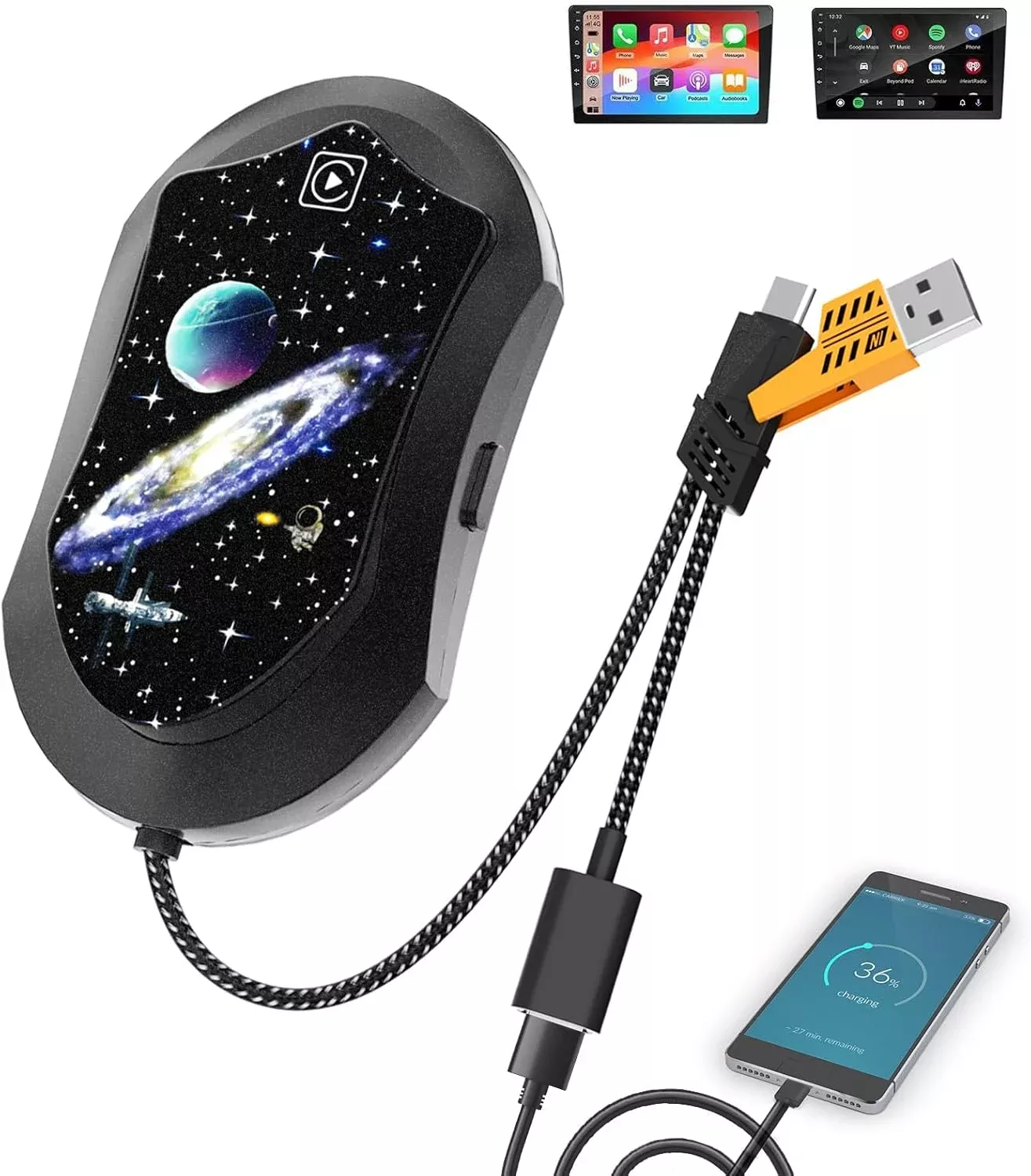 Wireless Carplay Adapter & Android Auto Wireless Adapter – Upgrade 3 in 1 Plug & Play Converts Wired to Wireless,Fits for Cars from 2017+ with iPhone iOS 10+ Android 11+ (Black)