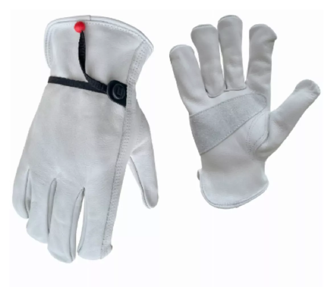 Work Gloves, Grain Cowhide Ball & Tape Wrist, Men's M
