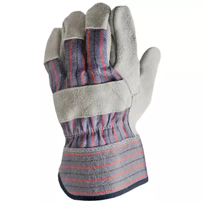 Work Gloves, Leather-palm, Cotton Back, Men's Xl