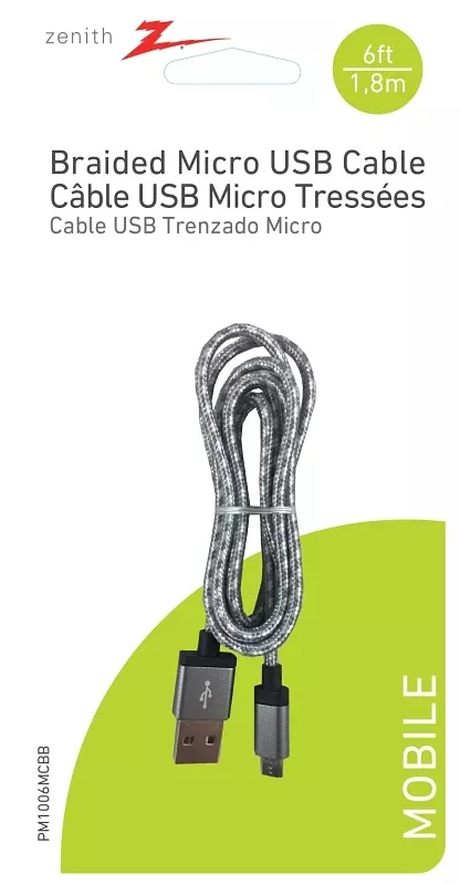 Zenith PM1006MCBB USB Cable, Black Sheath, 6 ft L, Pack of 4